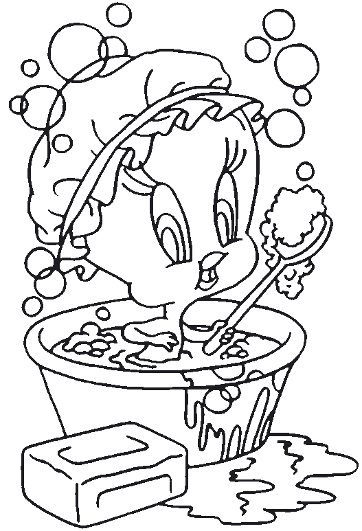 coloriage titi prend son bain
